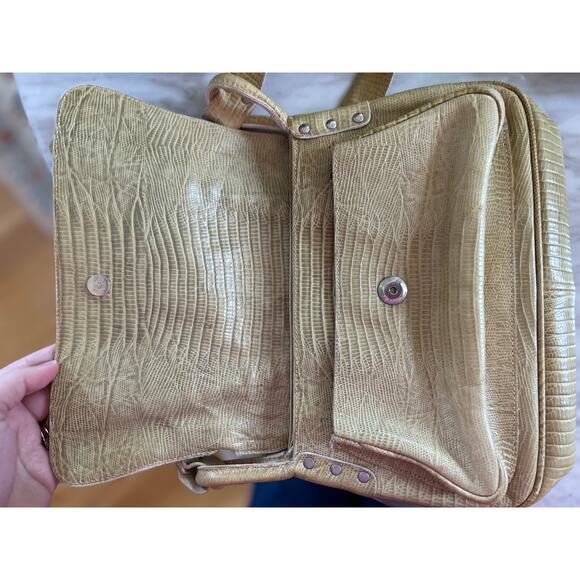 Vintage Cavalcanti Butter Yellow Studded Embossed Croc Baguette Shoulder Bag - Picture 7 of 11